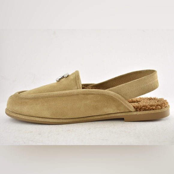 Chanel Dark Beige Suede Shearling CC Moccasin Ballet Slingback Loafer Flat 41 - Picture 13 of 16